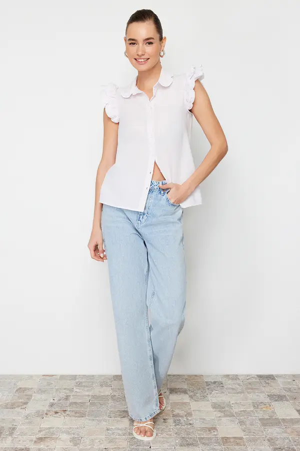 Trendyol Trendyol Pink Shoulder and Collar Embroidery Detailed Woven Shirt