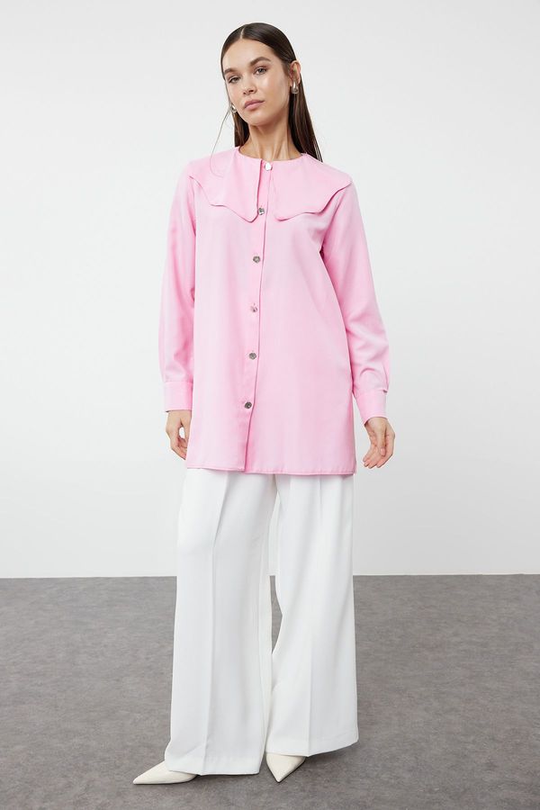 Trendyol Trendyol Pink Silver Button Detailed Baby Collar Cotton Shirt