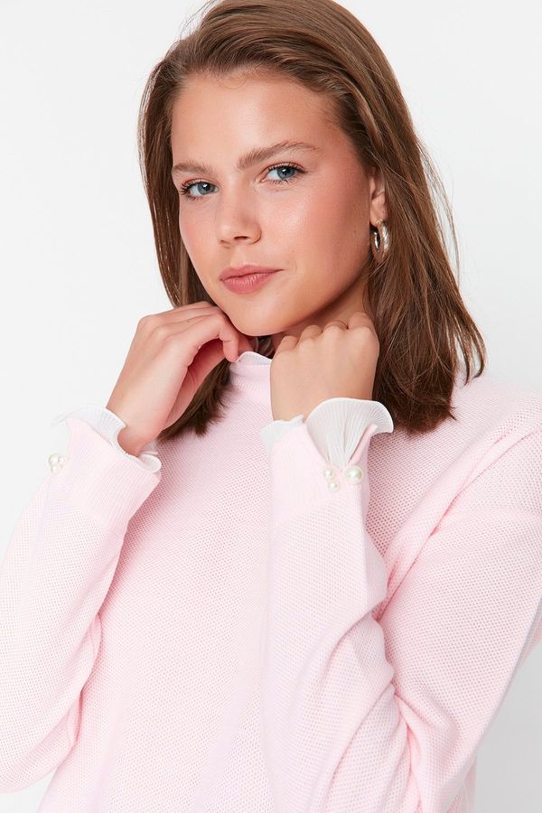 Trendyol Trendyol Pink Sleeve Pearl Podroben pulover za pletenine