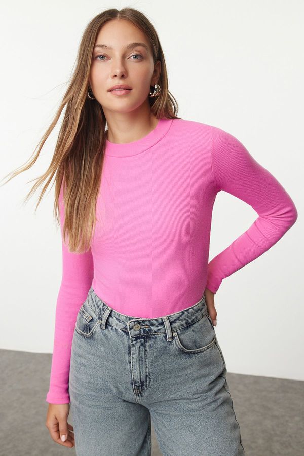 Trendyol Trendyol Pink Slim High Collar Ribbed Flexible Knitted Body with Snap Fasteners