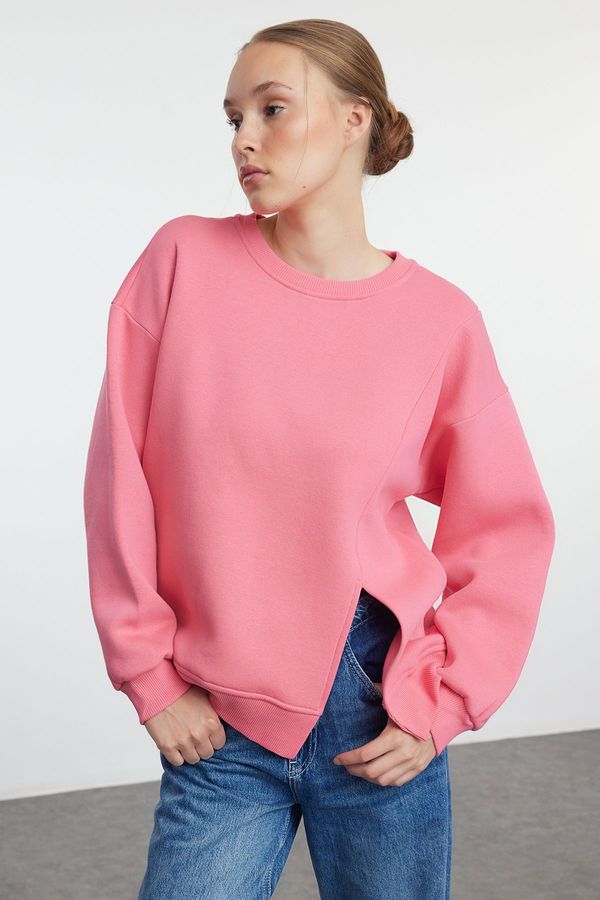 Trendyol Trendyol Pink Slit Detailed Oversize/Wide Fit Knitted Sweatshirt