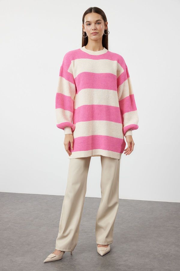 Trendyol Trendyol Pink Soft Textured Thessaloniki Knitwear Striped Sweater