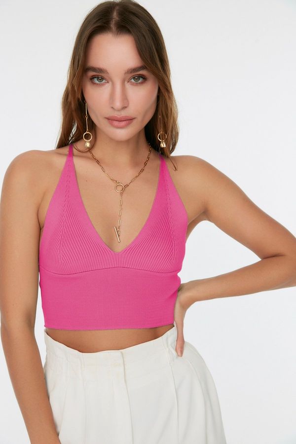 Trendyol Trendyol Pink Super Crop Back Detailed Knitwear Blouse