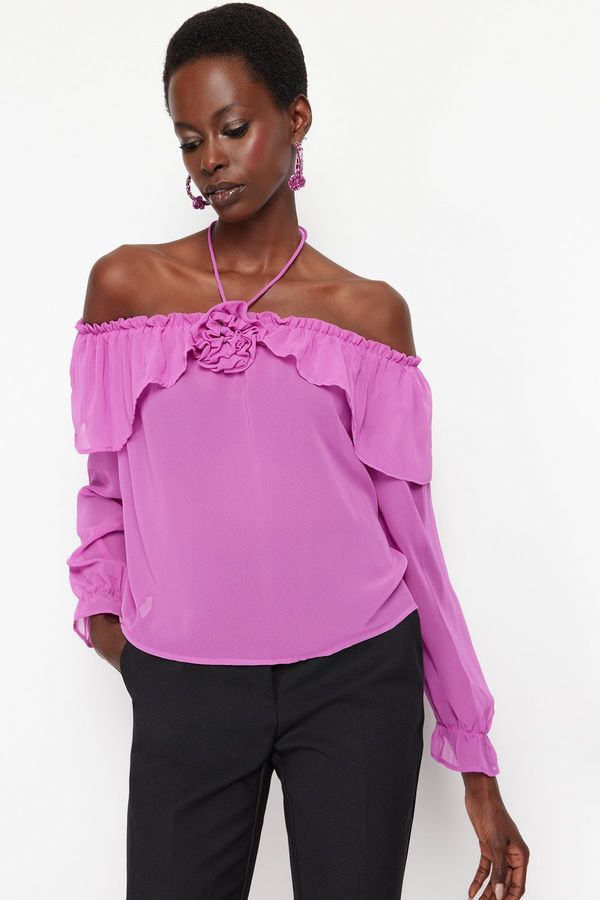 Trendyol Trendyol Pink Unlined Flounce Rose Detailed Chiffon Blouse