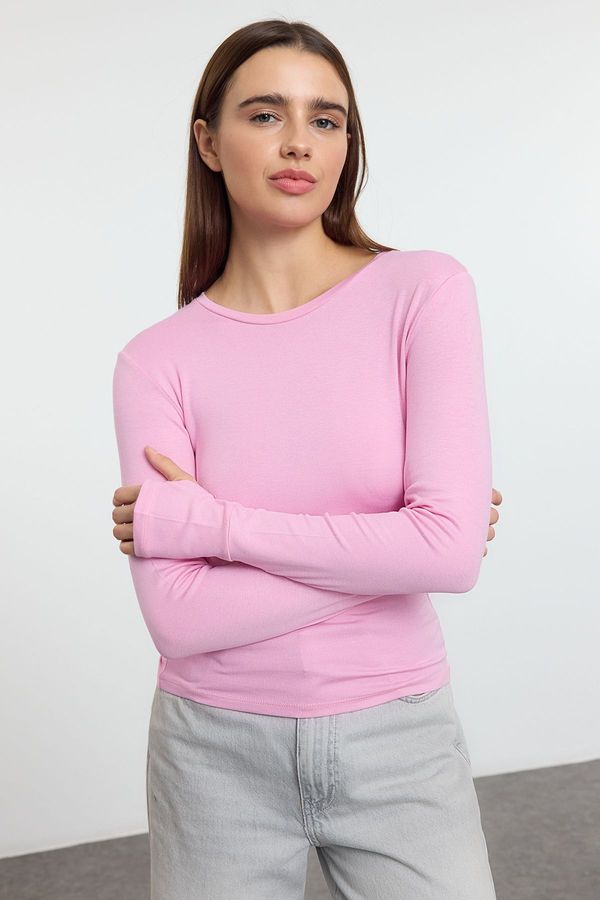 Trendyol Trendyol Pink Viscose/Soft Fabric Finger-Touch Detailed Flexible Knitted Blouse