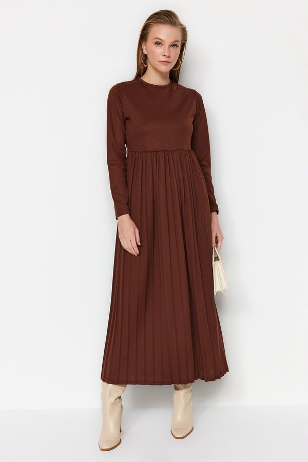 Trendyol Trendyol Pleated Brown Scuba Knit Dress