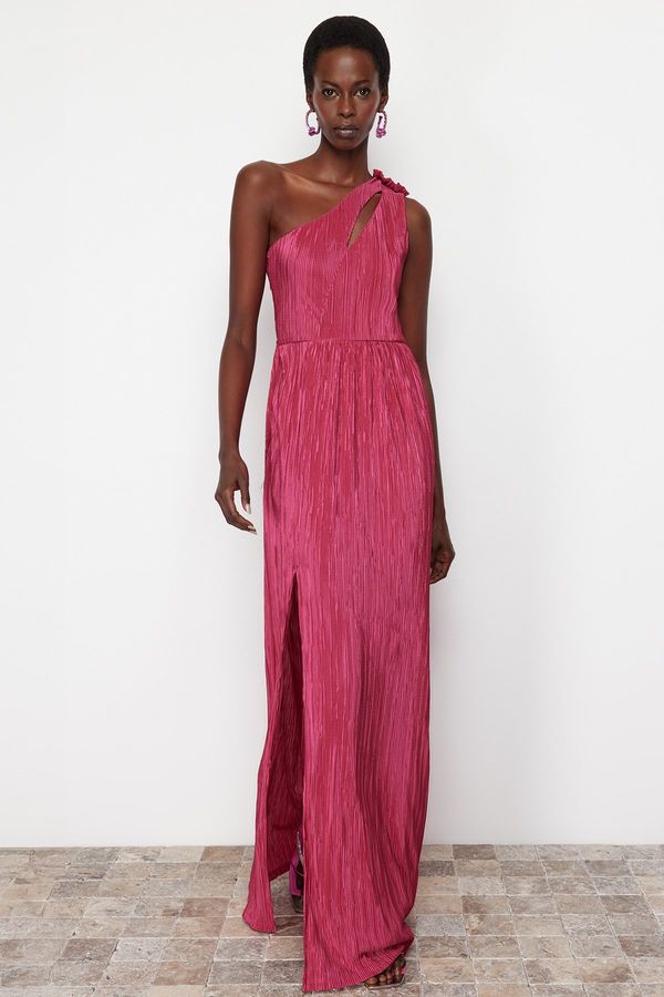 Trendyol Trendyol Plum A-Cut Knitted Lined Long Evening Dress