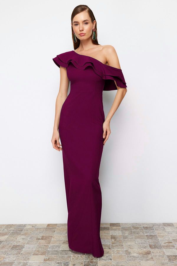 Trendyol Trendyol Plum Plain Fitted Woven Evening Dress & Graduation Dress