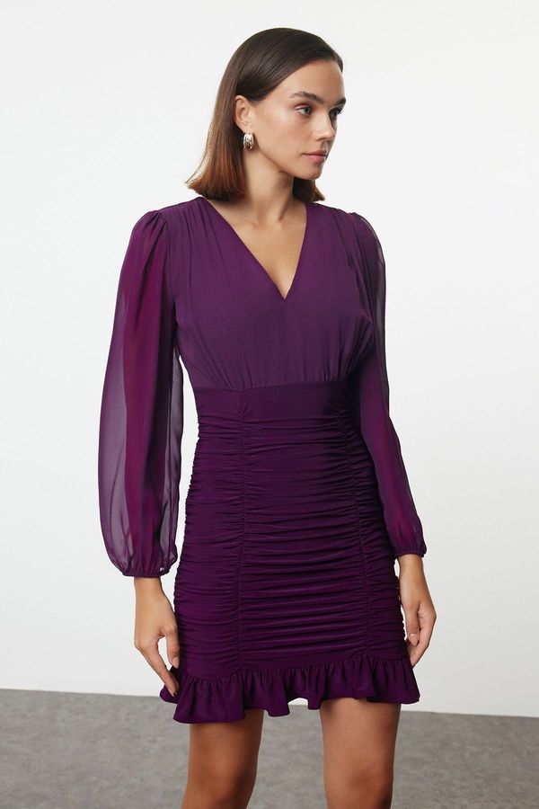 Trendyol Trendyol Plum Plain Gather / Drape Mini Woven Dress