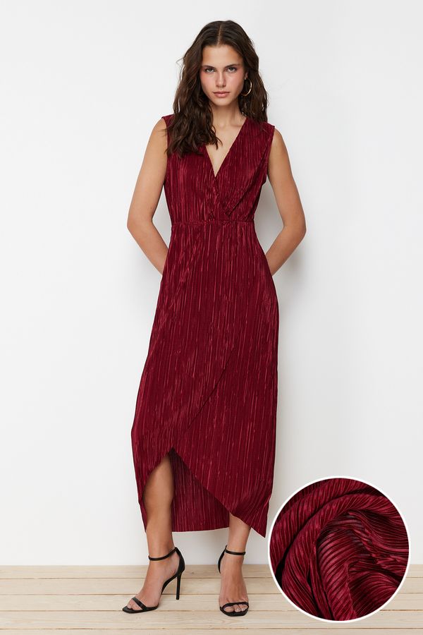 Trendyol Trendyol Plum Pleat Midi Double Breasted Collar Knitted Maxi Dress