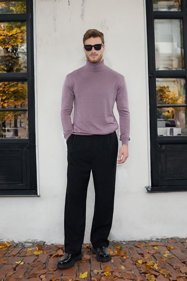 Trendyol Trendyol Plum Slim Cotton Turtleneck Plain Knit Sweater