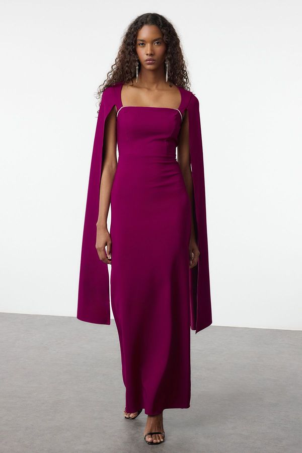 Trendyol Trendyol Plum Stone Accessory Sleeve Detailed Woven Long Elegant Evening & Graduation Dress