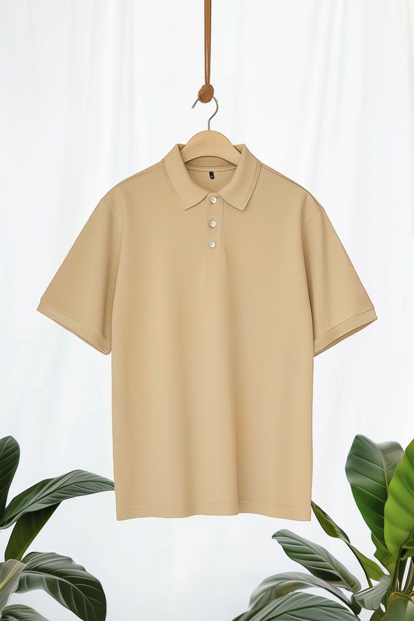 Trendyol Trendyol Plus Size Beige Regular/Normal Cut Basic 100% Cotton Polo Neck T-shirt
