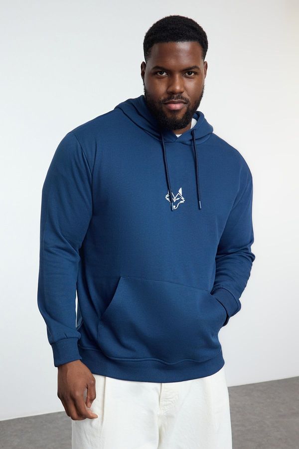 Trendyol Trendyol Plus Size Indigo Regular/Normal Cut Hooded Sweatshirt with Polar Fleece Inside