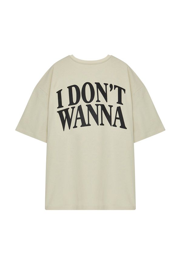 Trendyol Trendyol Plus Size Stone Oversize Text Printed 100% Cotton Comfort T-shirt