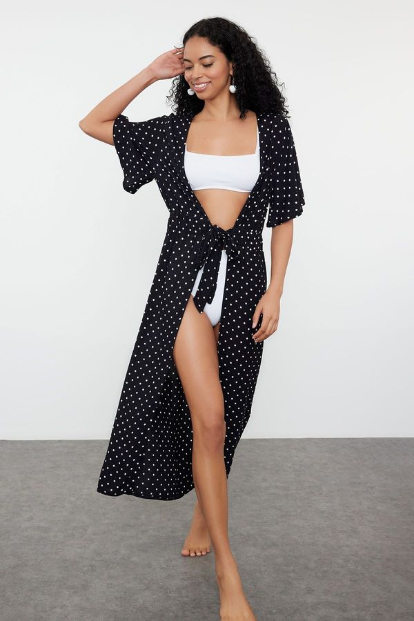 Trendyol Trendyol Polka Dot Belted Maxi Woven Tie-Up Kimono&Kaftan