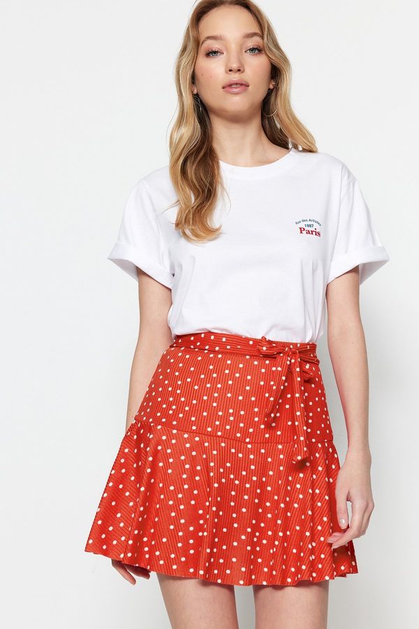 Trendyol Trendyol Pomegranate Blossom Polka Dot Skirt Look High Waist Mini Knitted Shorts