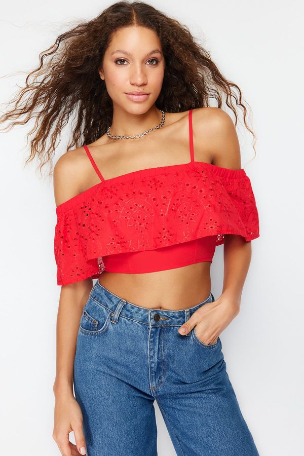 Trendyol Trendyol Pomegranate Flower Embroidery Crop Woven Blouse