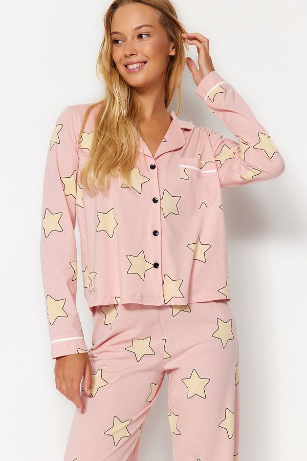 Trendyol Trendyol Powder 100% Cotton Star Patterned Knitted Pajama Set