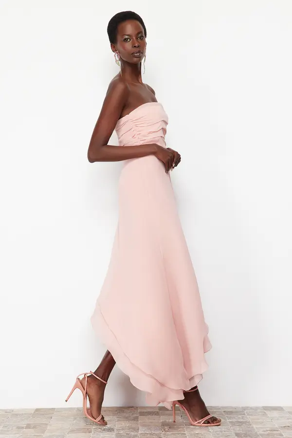 Trendyol Trendyol Powder A-Cut Asymmetrical Lined Woven Long Evening Dress