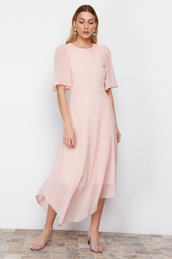 Trendyol Trendyol Powder Asymmetrical Skirt Chiffon Lined Midi Woven Dress