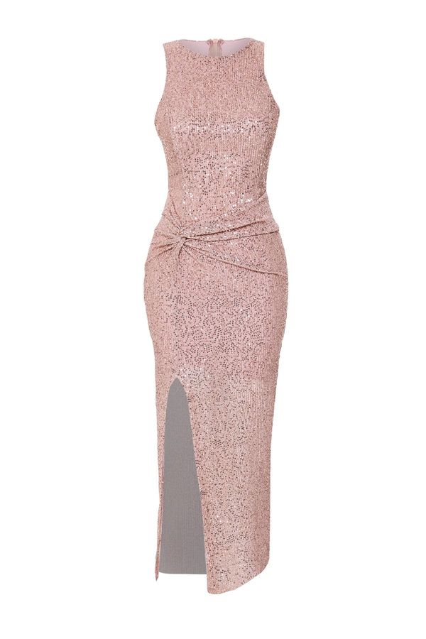 Trendyol Trendyol Powder Body-Smoothing Glittery Sequined Knitted Sequin Chic Evening Dress