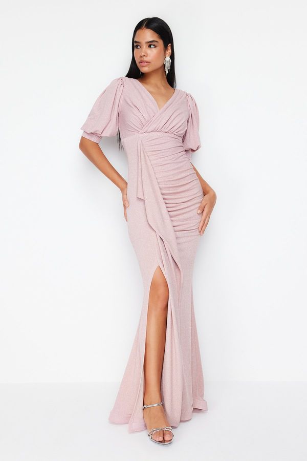 Trendyol Trendyol Powder Draped Knitted Evening Dress