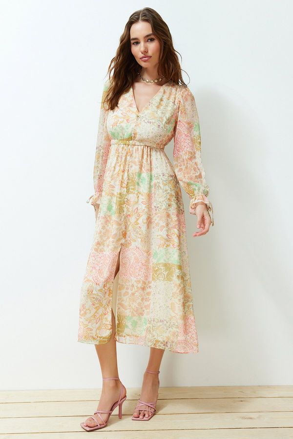 Trendyol Trendyol Powder Paisley Patterned Chiffon Lined Maxi Woven Dress