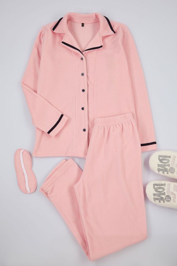 Trendyol Trendyol Powder Piping Detailed Sleep Band Polar Thick Winter Knitted Pajama Set