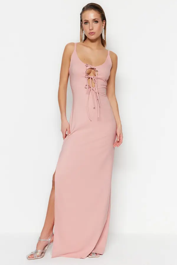 Trendyol Trendyol Powder Weave Long Evening Dress with piping