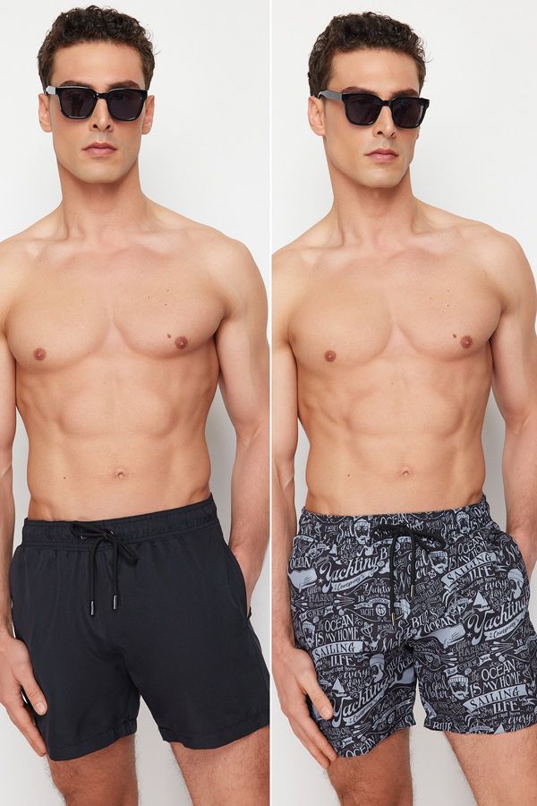 Trendyol Trendyol Printed-Plain 2-Piece Set Swim Shorts