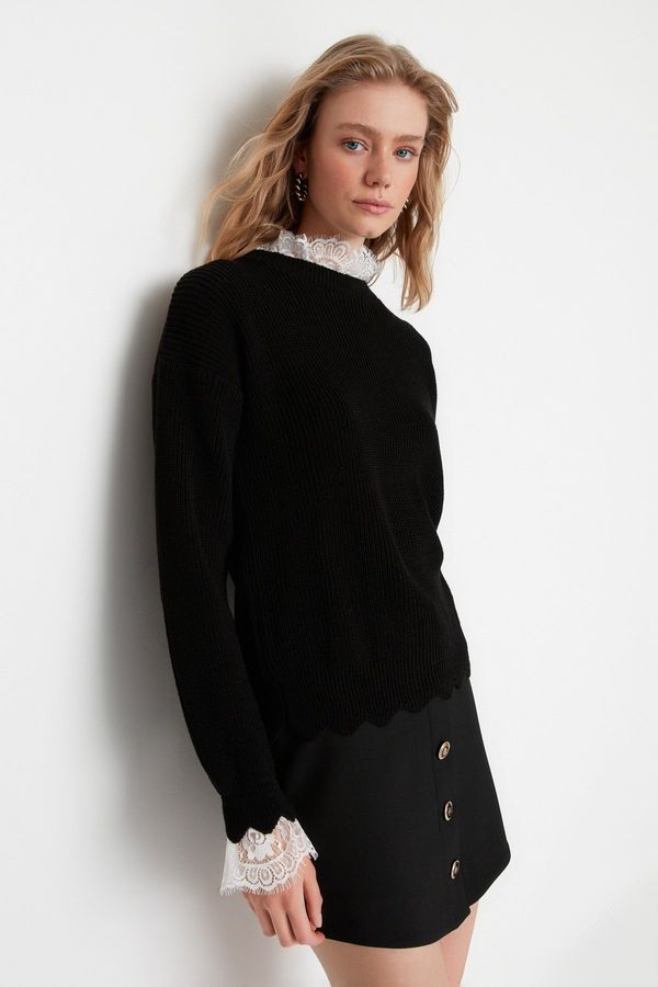 Trendyol Trendyol pulover za pletenine s črno čipko-tilom