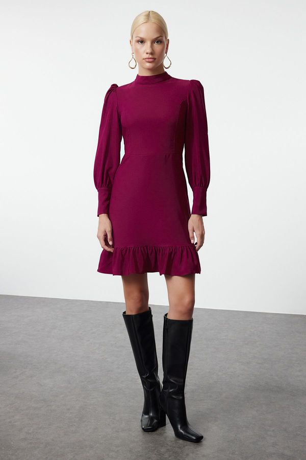 Trendyol Trendyol Purple A-Line High Collar Skirt Gathered Mini Woven Dress