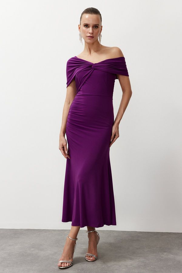 Trendyol Trendyol Purple Asymmetrical Collar Knitted Stylish Evening Dress