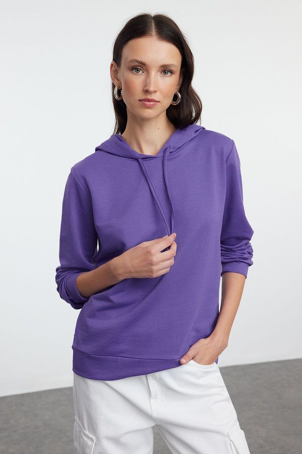 Trendyol Trendyol Purple Basic Regular/Normal Pattern Hooded Thin Knitted Sweatshirt