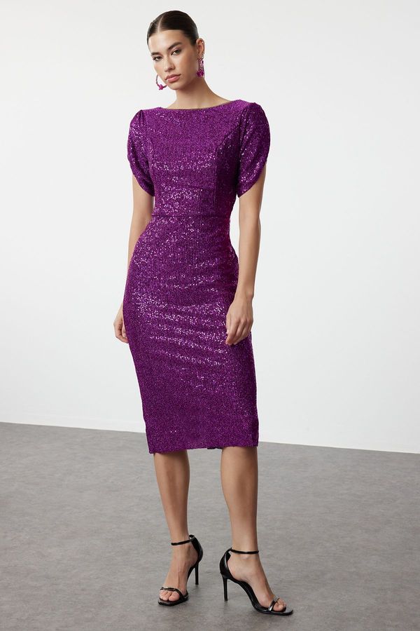 Trendyol Trendyol Purple Body-Styling Glittery Sequin Elegant Evening Dress