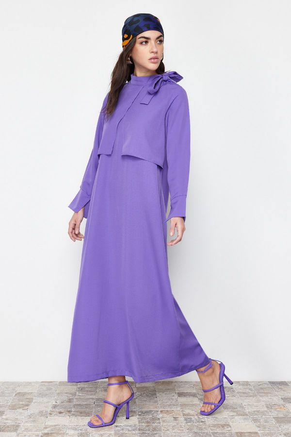 Trendyol Trendyol Purple Collar Tie Detailed Woven Dress