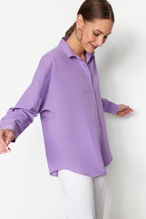 Trendyol Trendyol Purple Cotton Oversize Wide Fit Woven Shirt