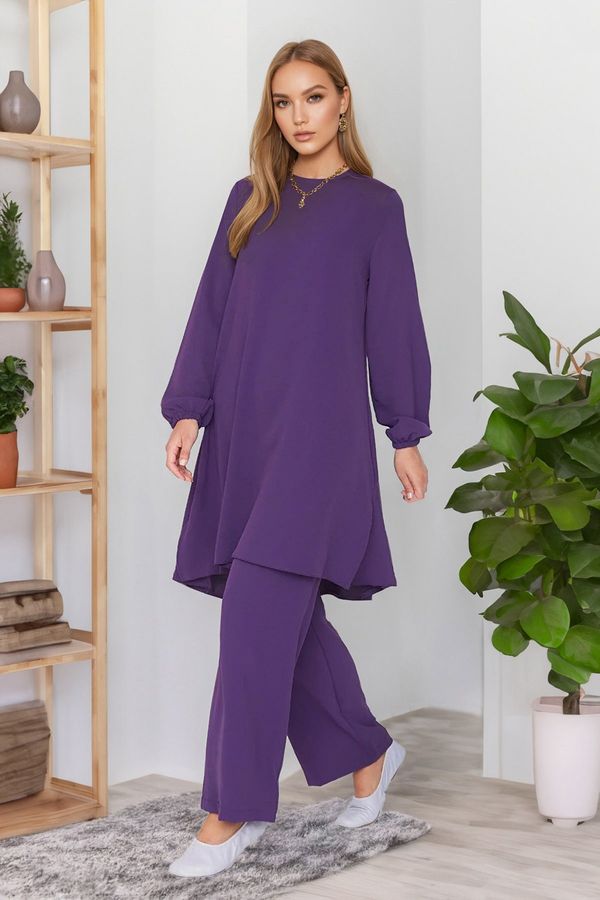 Trendyol Trendyol Purple Elastic Arms Wide Leg Aerobin Tunic-Pants Woven Suit