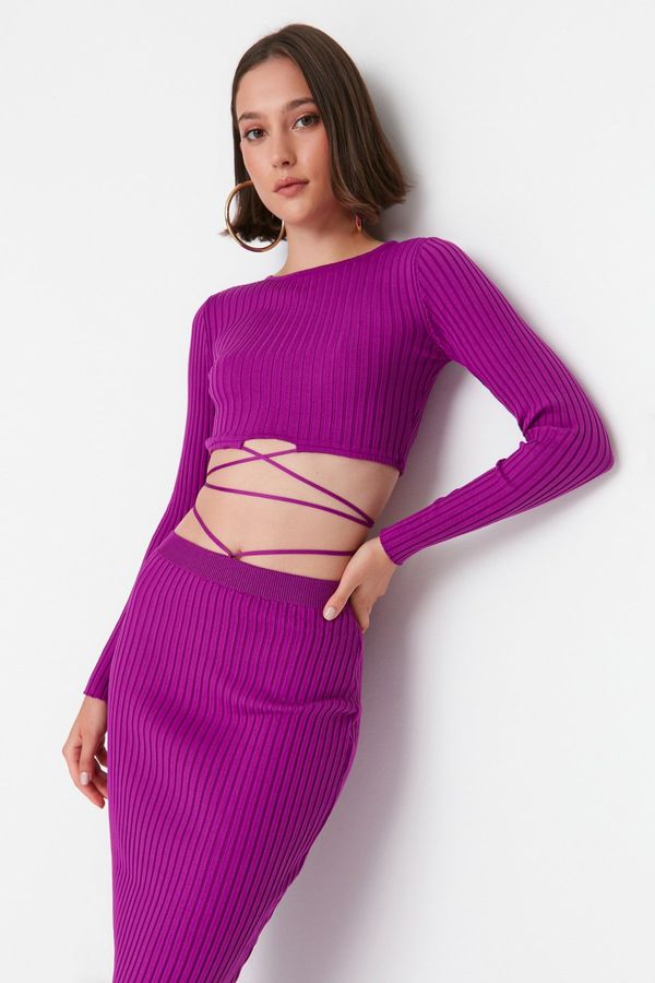 Trendyol Trendyol Purple Lace-Up Detailed Knitwear Top and Bottom Set