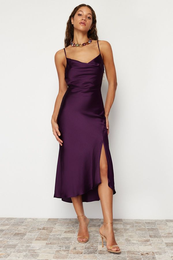 Trendyol Trendyol Purple Lined Woven Satin Elegant Evening Dress