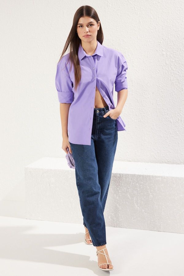 Trendyol Trendyol Purple Loose Fit Cotton Woven Shirt