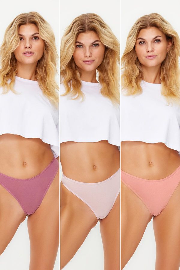 Trendyol Trendyol Purple-Multi Color 3-Pack Cotton Thong Knitted Briefs