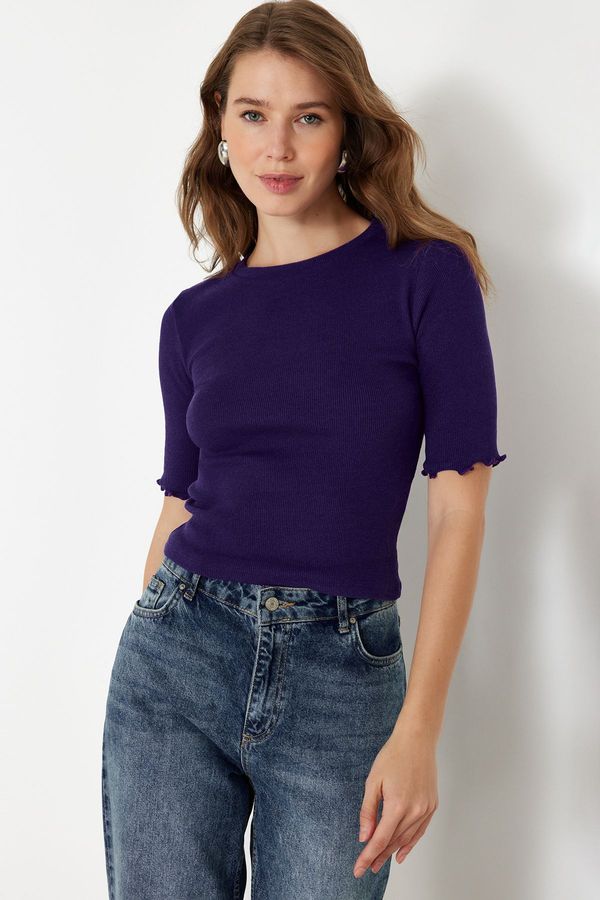 Trendyol Trendyol Purple Ribbed Fitted Crew Neck Stretchy Knitted Blouse