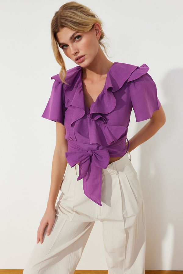 Trendyol Trendyol Purple Ruffle and Tie Detail Woven Blouse