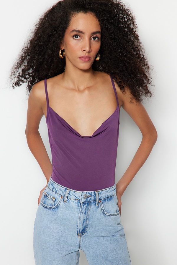 Trendyol Trendyol Purple Scalloped Collar Straps, Flexible Knitted Snap fastener Body