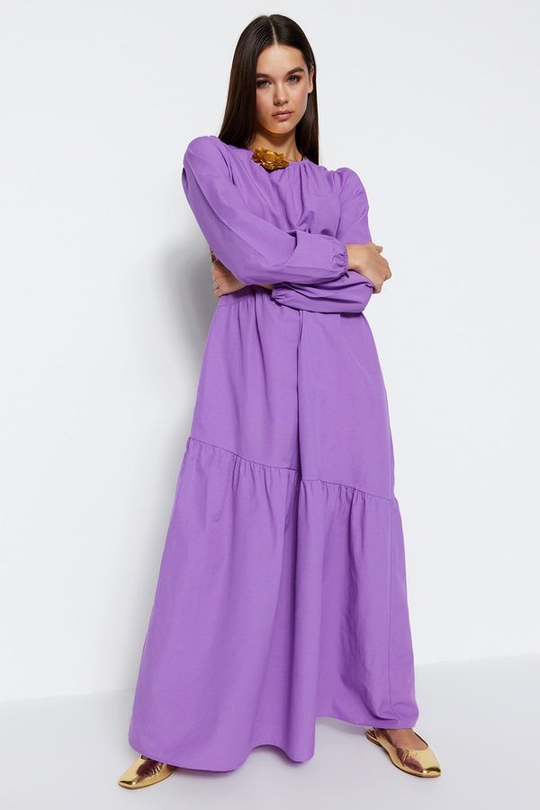 Trendyol Trendyol Purple Shirred Detail Cotton Wide-Purple Woven Dress