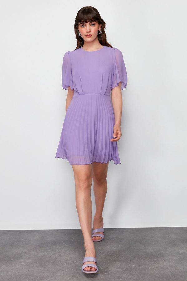 Trendyol Trendyol Purple Skirt Pleated Lined Chiffon Mini Woven Dress