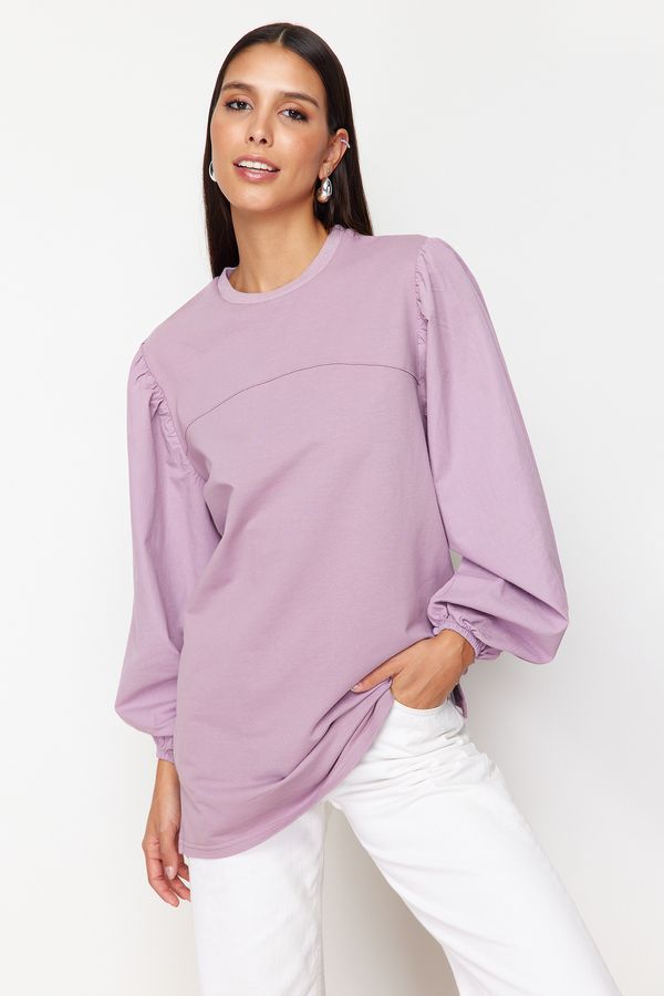 Trendyol Trendyol Purple Sleeve Poplin Knitted Sweatshirt