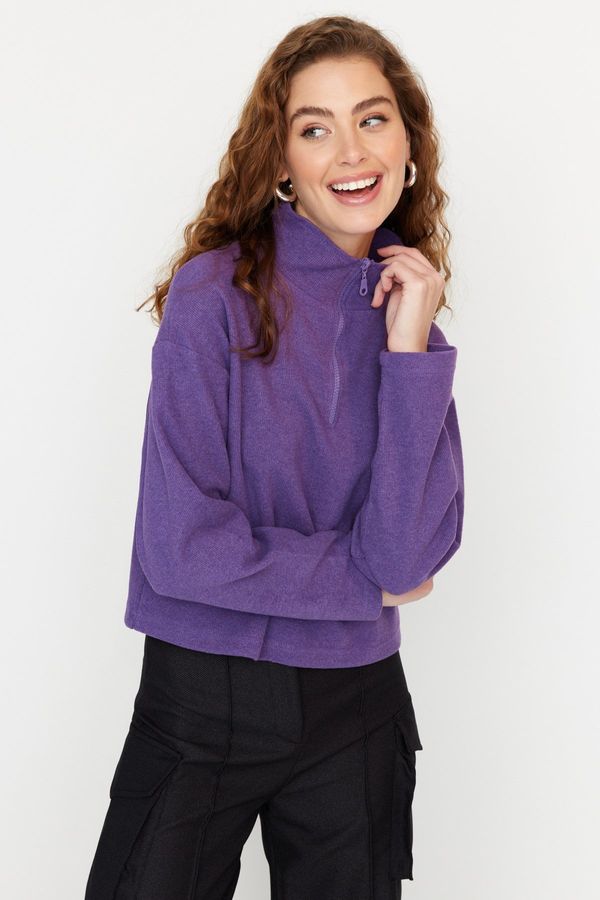 Trendyol Trendyol Purple Thessaloniki/Knitwear Look Zipper Collar Regular/Normal Fit Knitted Sweatshirt